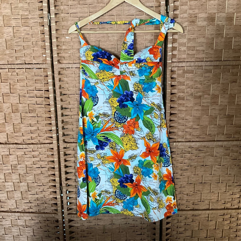 Tommy Bahama Tropical Hawaiian‎ Map Print Dress Halter Neck Mini XS